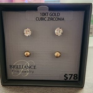 Brilliance Fine Jewelry 10K gold and cubic zirconia stud earrings